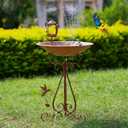 VEWOGARDEN Large Metal Bird Bath for Outside Garden Standing Birdbath with Feeder for Outdoors Yard Patio Lawn Decoration, Brown