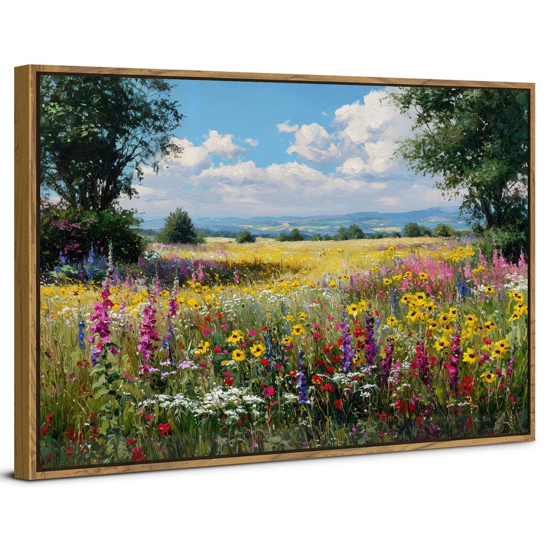 Wildflower Landscape Wall Art Flower Meadow Wall Decor Abstract Flowers Pictures Wall Decor Vintage Farmhouse Flower Field Canvas Prints Cottagecore Artwork for Bedroom Bathroom Home Decoration 16x24"