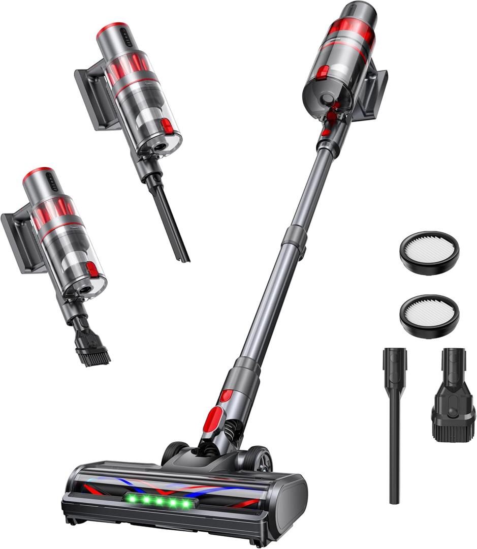 Cordless Vacuum Cleaner, 600W/50KPA, Stick Vacuum with Rechargeable Design, Up to 60 Minutes, Powerful Suction, Lightweight, Vacuum Cleaner for Home/Pet Hair/Carpet/Hard Floor, Grey