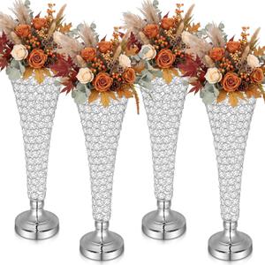 4 Pcs 20 Inch Silver Tall Crystal Vase for Centerpieces Fall Wedding