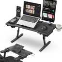 Newtral Laptop Bed Tray Desk, Height & Angle Adjustable Foldable Laptop Stand w/Cup Holder, Mousepad, Laptop Table Bookstand for Gaming, Working, Sofa & Office Chairs Use (Black, Upgrade)