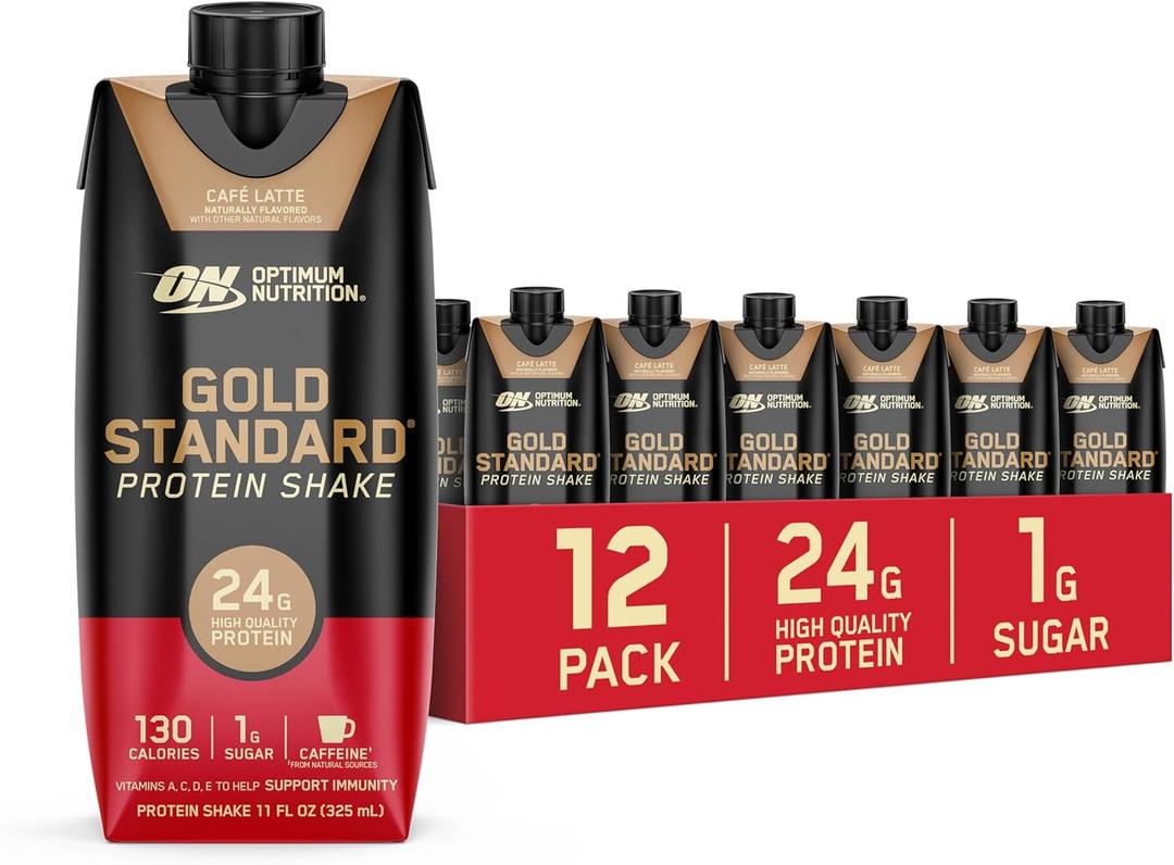 Optimum Nutrition Gold Standard Protein Shake, 24g Protein, Ready to Drink Protein Shakes, Gluten Free, Cafe Latte, 11 Fl Oz (Pack of 12) (EXP 12/12/25)