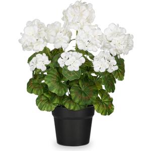Briful Artificial Geranium Potted Plant  16 Tall, Realistic Silk Flowers with Vibrant Green Leaves, White Geraniums Fake Flowers for Outdoors Home Dcor, Wedding Farmhouse Office Tables Decor