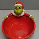 6.5 Inch Christmas Candy Bowl, 100% Ceramic Candy Dish Bowl Holiday Hand-Painted Character with Santa Hat & Suit for Snacks, Dessert, Soup, Microwave & Dishwasher Safe, 30 Oz