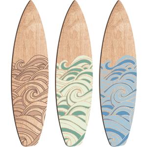 RattanView 3 Pieces Surfboard Wooden Wall Decor for Bedroom Wave Surfboard Beach Decor Summer Wood Wall Hanging Sign for Tropical Bedroom Living Room Decoration(Mixed Color,11.81" X 3.35")