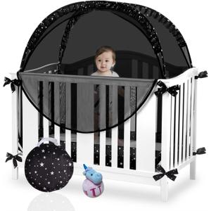 Safety Crib Net to Keep Baby in Black Pop up Crib Cover to Keep Baby from Climbing Out Blackout Crib Cover Mosquitero Net for Baby Travel Easy