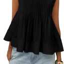 Womens Summer Pleated Peplum Sleeveless Blouse Tank Tops Round Neck Y2K Babydoll Blouse Shirt (X-Small, Black)