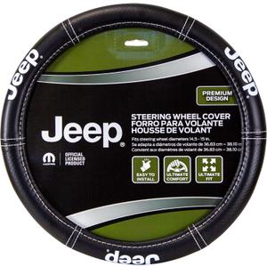 Plasticolor 006695R01 Jeep Deluxe High Contrast Stitching Premium Steering Wheel Cover for Cars, Trucks & SUV, Black