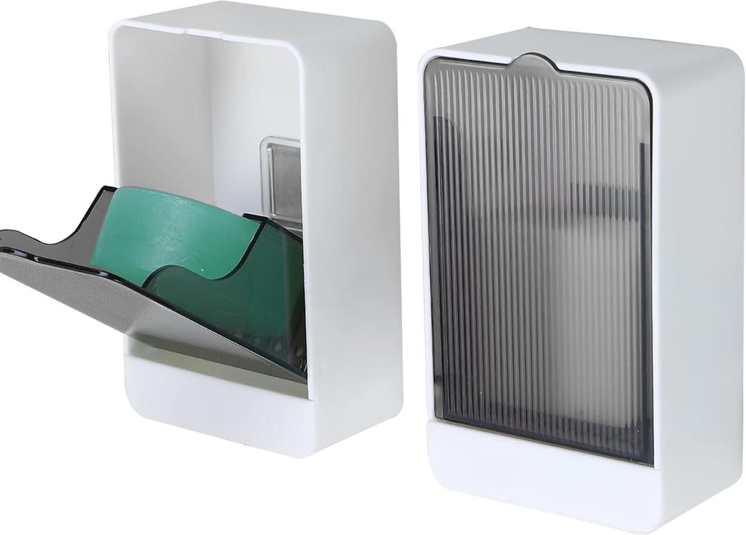 Bar Soap Holder Dish Shower 2 PCS Self Draining Soap Container with Lid, Wall Mounted Soap Box Tray for Bathroom Bathtub Sink, Waterproof White, Adhesive Include (White), 5"L x 3.11"W