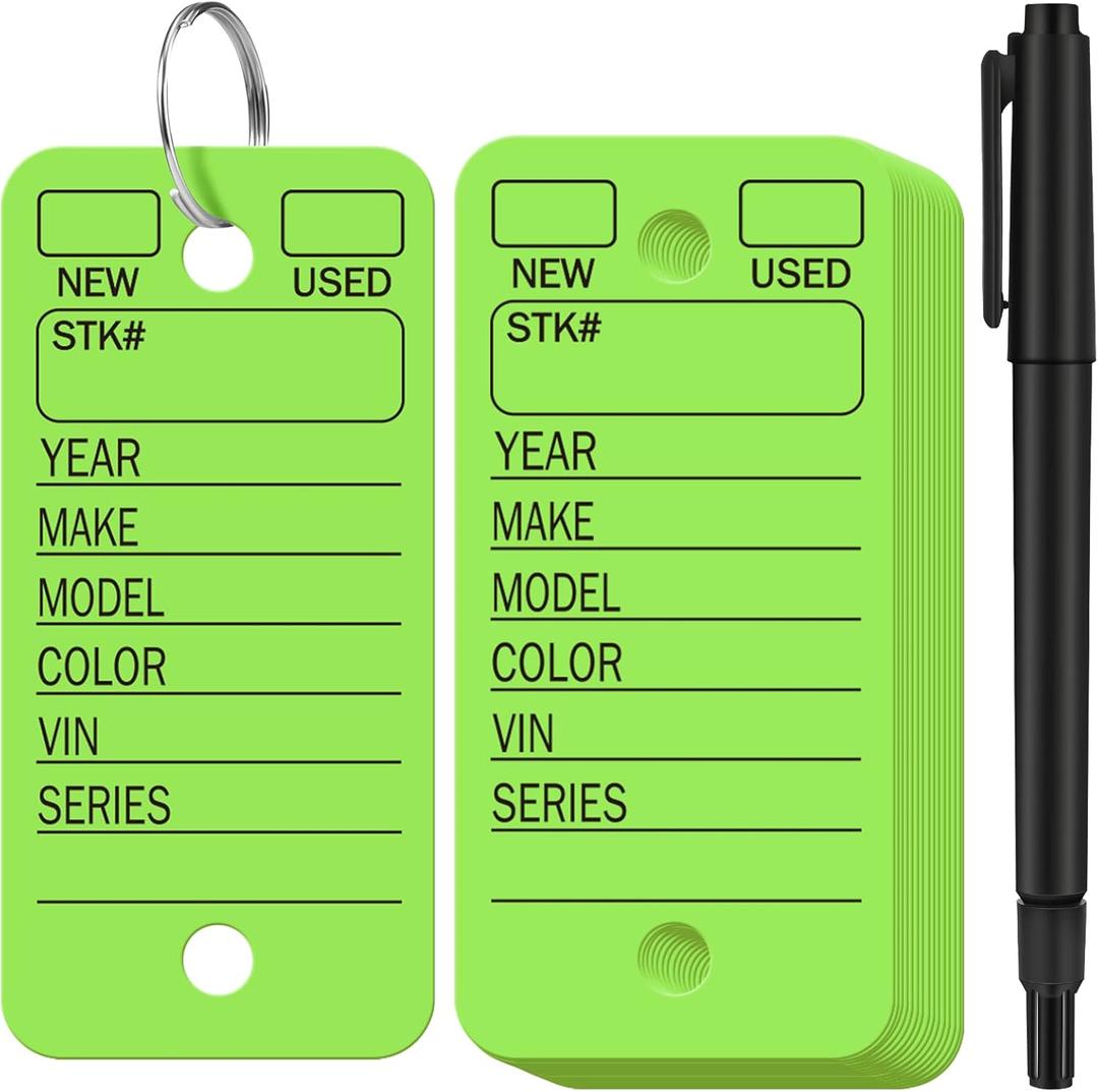 200 Pcs Poly Car Key Tags with 200 Pcs Rings and 2 Markers, Plastic Key Ring Tags with Labels Identifiers Keychain Labels for Car Truck Rv Dealer Luggage(Green)