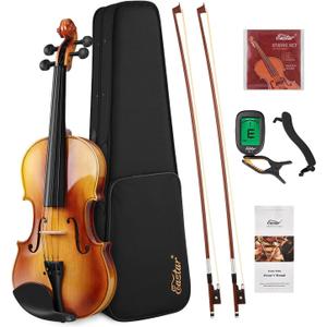 Eastar 4/4 Violin Set Full Size Fiddle Solidwood for Adults with Hard Case, Shoulder Rest, Rosin, Two Bows, Clip-on Tuner and Extra Strings, EVA-330