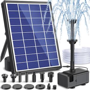 POPOSOAP Solar Fountain Pump for Bird Bath, 6.5W Solar Water Fountain Pump with Upgraded Dry-run Protection & Double-layer Nozzles 5Ft Tubing for Pond, Bird Bath, Backyard Water Feature