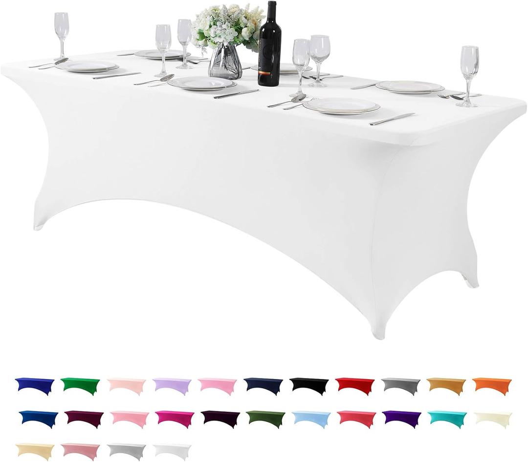 Spandex Table Cover for 8FT or 4ft or 6ft Table Universal Fitted Stretch Tablecloth for Party, Banquet, Wedding and Events-White (96" x 30" (Rectangular)