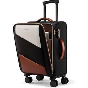 LOVEVOOK Carry On Luggage 22x14x9 Airline Approved, 20 Inch Suitcases with Spinner Wheels, Softside Carry on Suitcase with TSA Lock for Travel, Water-Resistant Large Capacity Luggage for Women Men (Black-White-Brown)