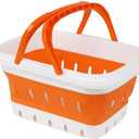 Foldable Plastic Bathroom Storage Basket with handles Lightweight, Durable, Ideal for Dorms, Bathrooms, Cleaning, Kitchen Storage, Camping, Waterproof and Easy to Clean (Orange, 1 Pack)