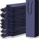 Fulmoon 80 Pack Wine Gift Bag Bulk, Luxury Wine Bags 3.7"x3.5"x14" Sturdy Wines Bottle Gifts Bag for Gifts, Party, Champagne, Retail, Party Favor, Business Gift Wrap(Dark Blue)