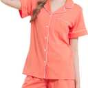 HEARTNICE Pajamas for Women, Button Down Pajama Shorts Set Soft Summer Solid Pjs Sets (X-Large, Living Coral)
