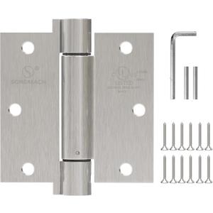 3 Pack Self Closing Door Hinges 3.5 inch Satin Nickel Door Hinges Spring Loaded Auto Close Hinges Square Corners Adjustable Tension for Interior Door 3 1/2 Auto Self-Closing Hinge