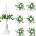 6 Pcs 1.38" Mini Green Boxwood Leaves Taper Candle Rings Wreaths Small Artificial Greenery Taper Candle Holder Wreath Candle Ring Wreath for Farmhouse Home Candlesticks Table Centerpieces Decor