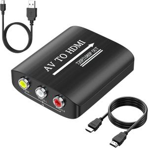 GINGIN RCA to HDMI,AV to HDMI Converter,Composite to HDMI Converter Compatible with WII,PS One,PS2,PS3,STB,Xbox,VHS,VCR,Blue-Ray DVD,with 3.3ft HDMI Cable
