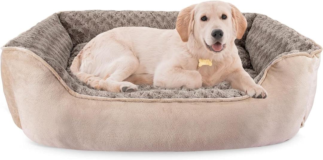 JOEJOY Rectangle Dog Bed for Large Medium Small Dogs - Washable Orthopedic Sofa Bed, Soft Breathable Puppy & Pet Cuddler, Durable Calming Dog Bed with Anti-Slip Bottom, Multiple Sizes, Beige (L(30"x 24"x 9"))
