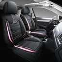 Yeleno02 Leather Car Seat Covers 5 Seats Front & Rear Seat Protector Full Set Universal Fit, Airbag Compatible (Black&Pink)