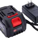 21V Lithium Battery with Electric Quantity Display, 4.0 Ah Battery with Charger Adapter Led Indicator Compatible with Leaf Blower and Mini Saw