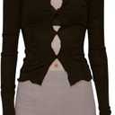 Cut Out Long Sleeve Boat Neck Women Streetwear Patchwork E Girl Shirts y2k Contrast Stitch Crop Top (Cut Out Black, M)