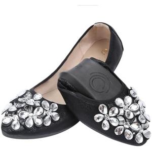 KUNWFNIX Women Ballet Flats Rhinestone Wedding Ballerina Shoes Foldable Sparkly Comfort Slip on Flat Shoes 44