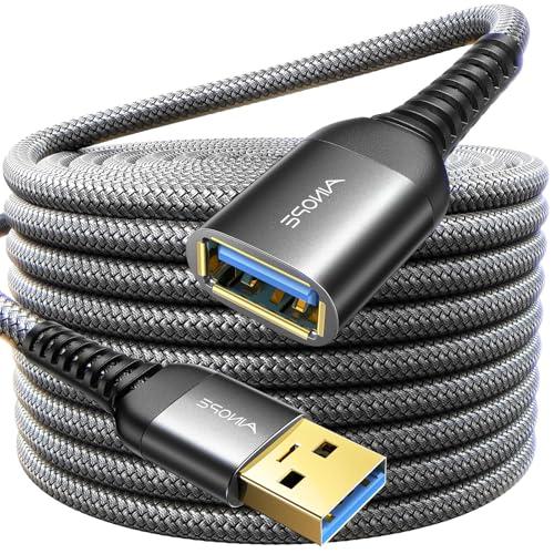 AINOPE USB Extension Cable, USB Extender, USB 3.0 Extension Cable, Male to Female Cord High Data Transfer Compatible with USBKeyboard, Flash Drive, Hard Drive, Printer, 24.6FT, Black