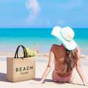 Trifabricy Beach Bag for Women, Woven Straw Beach Tote Bag Waterproof, Weaving Swim Gym Shopping Travel Bags with Button