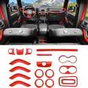 SQQP 18PCS Full Set Interior Trim Kit for Jeep Wrangler JK JKU 2011-2018 4 Door, Center Console Door Handle Side Outlet Cup Holder Gear Cover Trim (Red)
