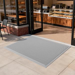 Front Door Mat 31''x47'', Drainage Heavy Duty Dirt Trapping Non-Slip Doormats, Outdoor Rubber Floor Mats, Restaurant Commercial Kitchen Industral Pool Entrance Bar Wet Area, Grey