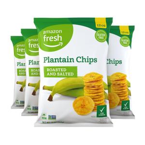 Amazon Fresh, Roasted & Salted Plantain Chips, 12 Oz (Pack of 4) (Previously Wickedly Prime, Packaging May Vary), No BB Date