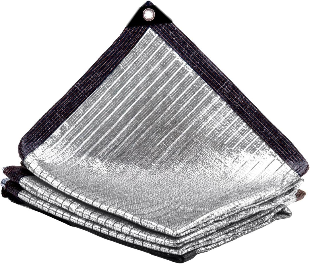 LOVE STORY 85% 6x12FT Aluminum Shade Cloth Reflective Sun Shade Cover Silver Tarp with Grommets for Car Garden Patio Kennel