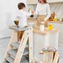 Forbena Foldable Toddler Tower Kitchen Learning Stool Helper, Montessori Kids Standing Tower for Counter, Collapsible Adjustable Baby Child Step Stool with Safety Net for Bathroom Sink (Grey)