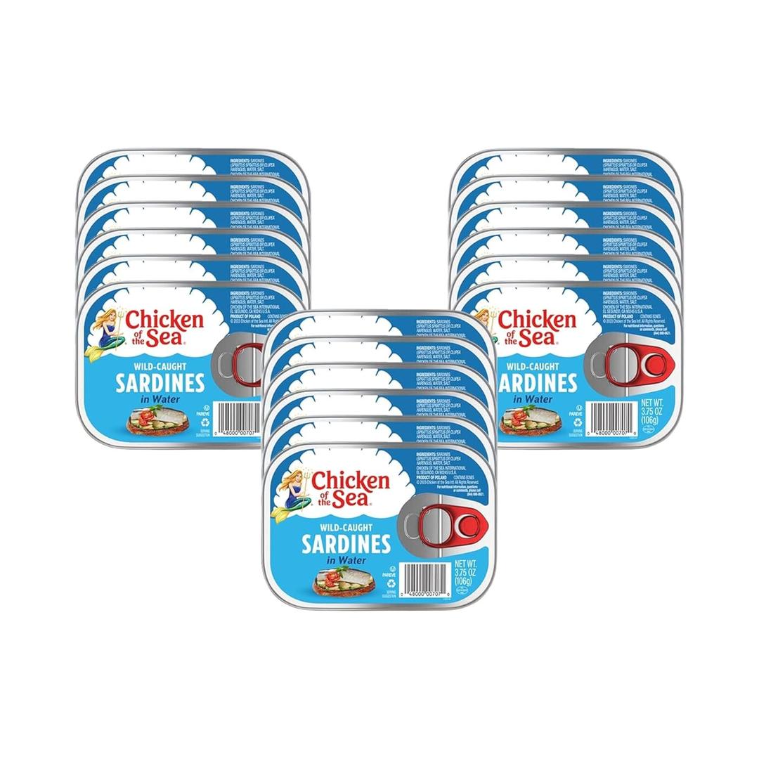 Chicken of the Sea Wild Caught Sardines in Water, 3.75 oz Cans, 18-Count High Protein Nutritional Powerhouse Canned Sardines Delicious Sardines are Perfect in Any Dish or as Ready to Eat Meals, BBD OCT/30/2028