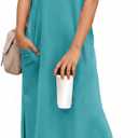 Wenrine Womens Summer Short Sleeve Maxi Dress Casual Loose Sundress Split Vacation Beach Long T Shirt Dress with Pockets, Small, Blue & Green