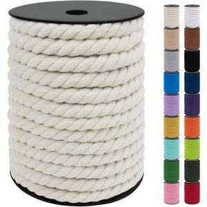 JeogYong 10mm Cotton Cord, 75 Feet Natural Macrame Rope Yarn, 3 Strand Twisted Cotton Cord, Macrame String for Crafts, Wall Hangings, Plant Hangers, Gift Wrapping, Decorations (Natural)