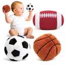 Baby Ball Toys 0-6 Months, Newborn Plush Rattle 3pcs Football Basketball Soccer Sports Set-Sensory Toys with Rattles for 0 3 6 9 12 Months Infant Boys Girls Birthday or Shower Gifts