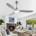 52 Inch Quiet DC Motor 6 Speed High CFM Modern Ceiling Fan with Lights Remote Control, 3 Blade Indoor Silver Ceiling Fan for Bedroom, Office, Living Room