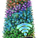 HOLLO STAR 7.5 ft Prelit Christmas Tree with 351 LED Lights, App Control, Artificial Pencil Christmas Tree with Multi-Color RGBW Lights, 1053 Branch Tips, Skinny, Metal Base, for Home, Party