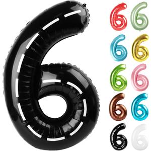 Race Car Number 6 Balloon 40 Inch, 6 Balloon Number, 6th Birthday Decorations, Race Car Party Supplies for Boys Girls