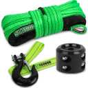 Synthetic Winch Rope, 1/4'' x 50ft 10,000LBS Synthetic Winch Line 1/4 Winch Cable Replacement Synthetic Rope with Forged Winch Hook and Rubber Stopper for 4WD Off Road Vehicle ATV UTV (Green)