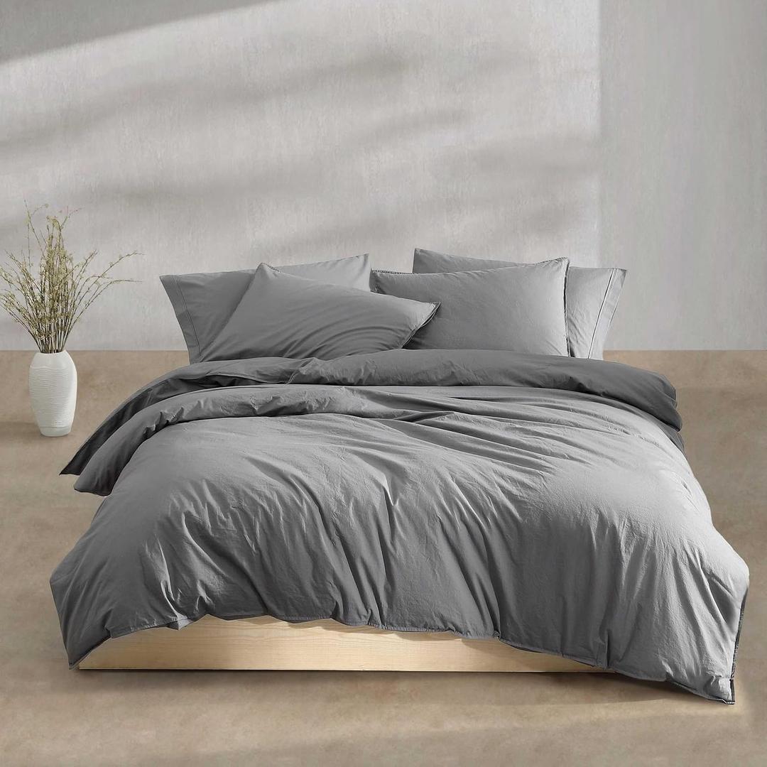 Calvin Klein - King Comforter Set, Modern Cotton Washed Percale Bedding with Matching Shams, Oeko-Tex Certified (Washed Percale Graphite, King)