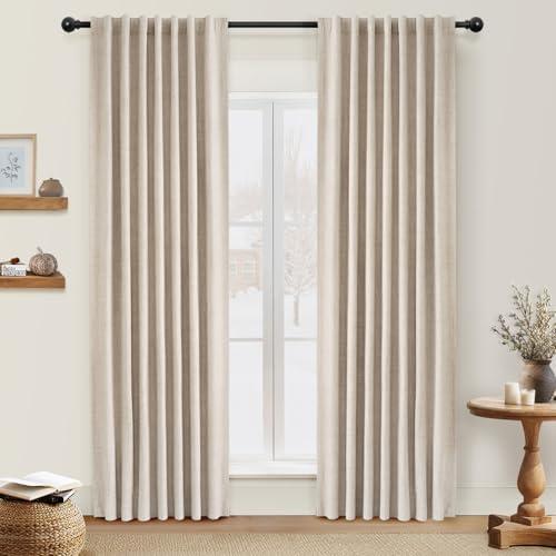 INOVADAY 100% Blackout Curtains 90 Inches Length 2 Panels Set, Back Tab/Rod Pocket Linen Black Out Curtains for Bedroom, Thermal Insulated Window Drapes - Cream, W50 X L90
