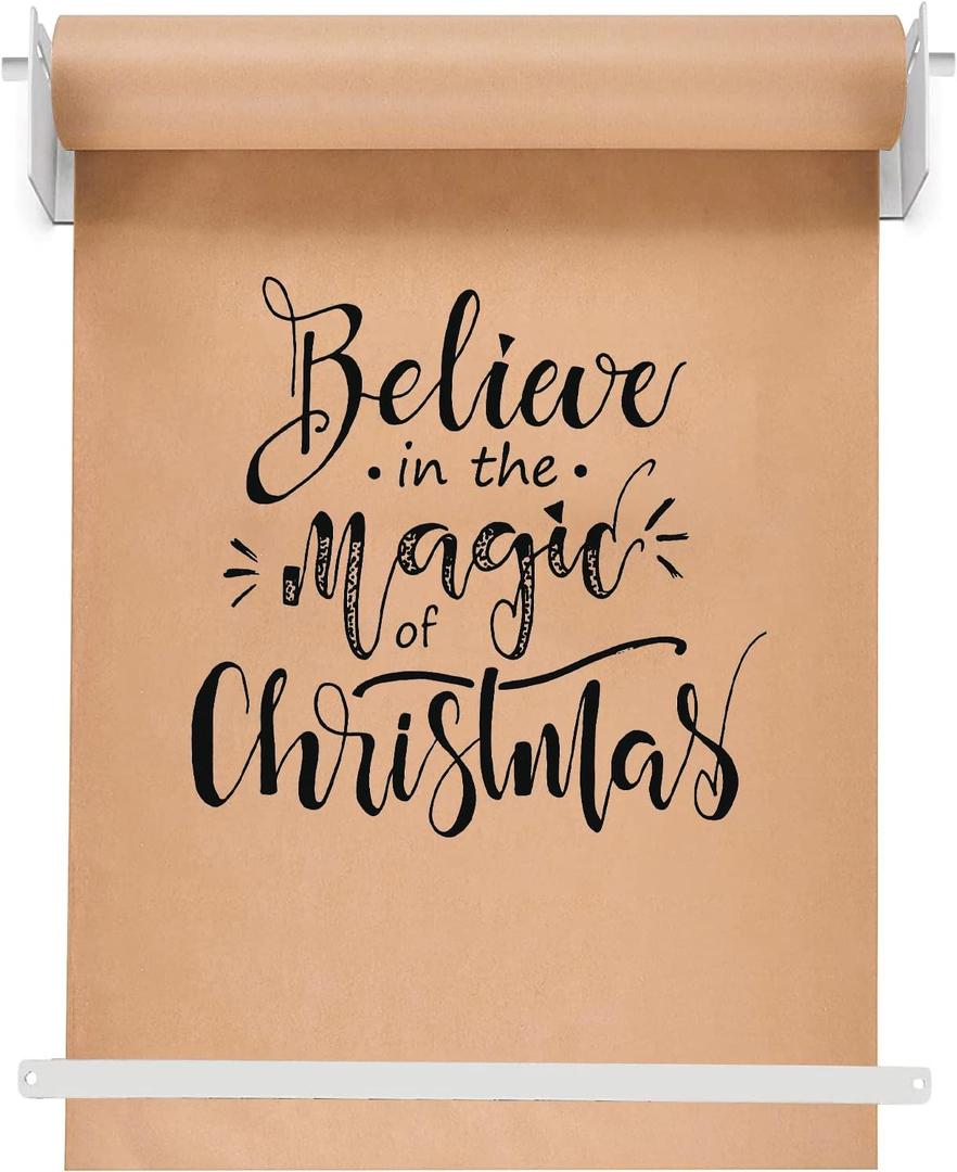 Varsoul 18'' Wall Mounted Kraft Paper Roll Dispenser & Cutter,Black Butcher Paper Dispenser, Farmhouse Decoration - Ideal Choice for Lists, Art Work, Calendars, White Paper Holder with Cut Bar