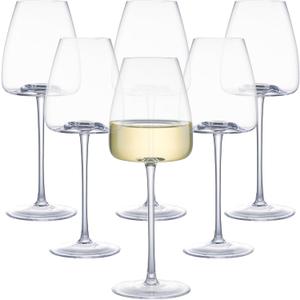 White Wine Glasses Set of 6, 15oz Crystal Wine Glasses for Red, White Wine, Long Stem Crystal Glasses with Unique Bottom Design, 440ml