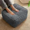 Square Pouf Ottoman, Boho Stuffed Poufs Ottoman with Memory Foam Filled 25.7 x 15.7 inches Modern Corduroy Foot Rest Stool for Living Room,Gray
