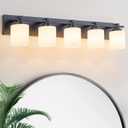 5 Light Modern Bathroom Light Fixtures Over Mirror, Black Vanity Lights for Bathroom Wall Sconces with Milky White Glass Shades, E26 Socket (Bulbs Not Included)